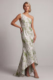 Light Green One Shoulder Floral Long Mermaid Mother of the Bride Dress