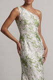 Light Green One Shoulder Floral Long Mermaid Mother of the Bride Dress