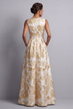 Champagne Boat Jacquard Neck Mother of the Bride Jumpsuits with Pockets