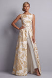 Champagne Boat Jacquard Neck Mother of the Bride Jumpsuits with Pockets