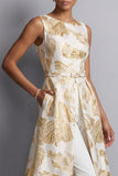 Champagne Boat Jacquard Neck Mother of the Bride Jumpsuits with Pockets