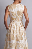 Champagne Boat Jacquard Neck Mother of the Bride Jumpsuits with Pockets