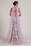 Light Purple Mermaid Strapless Floral Long Mother of the Bride Dress with Slit