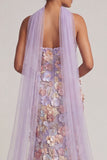 Light Purple Mermaid Strapless Floral Long Mother of the Bride Dress with Slit
