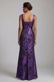 Dark Purple Mermaid Ruched Floral Long Mother of the Bride Dress with Slit