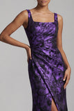 Dark Purple Mermaid Ruched Floral Long Mother of the Bride Dress with Slit