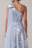 One Shoulder Sky Blue A Line High Low Mother of the Bride Dress with Bow