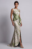 Light Green Mermaid Floral Boat Neck Long Mother of the Bride Dress with Slit