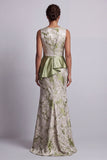 Light Green Mermaid Floral Boat Neck Long Mother of the Bride Dress with Slit