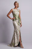 Light Green Mermaid Floral Boat Neck Long Mother of the Bride Dress with Slit