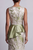 Light Green Mermaid Floral Boat Neck Long Mother of the Bride Dress with Slit