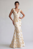 Champagne Mermaid Long Floral Mother of the Bride Dress with Bows