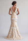 Champagne Mermaid Long Floral Mother of the Bride Dress with Bows