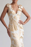Champagne Mermaid Long Floral Mother of the Bride Dress with Bows