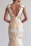 Champagne Mermaid Long Floral Mother of the Bride Dress with Bows