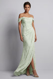 Light Green Mermaid Off The Shoulder Long Mother of the Bride Dress with Slit