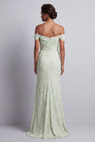 Light Green Mermaid Off The Shoulder Long Mother of the Bride Dress with Slit