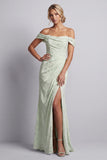 Light Green Mermaid Off The Shoulder Long Mother of the Bride Dress with Slit