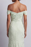 Light Green Mermaid Off The Shoulder Long Mother of the Bride Dress with Slit