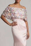 Off The Shoulder Blush Mermaid Long Floral Mother of the Bride Dress