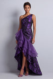 Dark Purple Mermaid One Shoulder High Low Mother of the Bride Dress with Ruffles