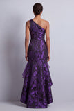 Dark Purple Mermaid One Shoulder High Low Mother of the Bride Dress with Ruffles