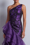 Dark Purple Mermaid One Shoulder High Low Mother of the Bride Dress with Ruffles