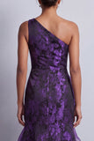 Dark Purple Mermaid One Shoulder High Low Mother of the Bride Dress with Ruffles