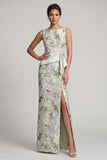 Light Green Sheath Floral Long Mother of the Bride Dress with Slit