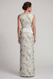 Light Green Sheath Floral Long Mother of the Bride Dress with Slit