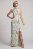 Light Green Sheath Floral Long Mother of the Bride Dress with Slit