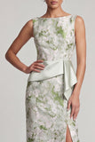 Light Green Sheath Floral Long Mother of the Bride Dress with Slit