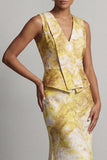 Yellow Floral Mermaid Long Printed Mother of the Bride Dress