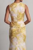 Yellow Floral Mermaid Long Printed Mother of the Bride Dress