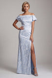 Mermaid Sky Blue Floral Long Mother of the Bride Dress with Slit