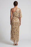 One Shoulder Champagne Floral Sheath Long Mother of the Bride Dress