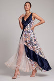 Blush Long A Line V-Neck Floral Long Mother of the Bride Dress