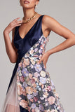 Blush Long A Line V-Neck Floral Long Mother of the Bride Dress
