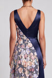 Blush Long A Line V-Neck Floral Long Mother of the Bride Dress