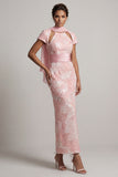 Blush Beaded Sheath Short Sleeves Cut Out Mother of the Bride Dress