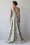 A Line Light Green Floral Long Mother of the Bride Dress with Pockets
