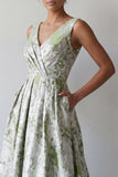 A Line Light Green Floral Long Mother of the Bride Dress with Pockets