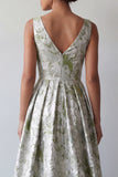 A Line Light Green Floral Long Mother of the Bride Dress with Pockets