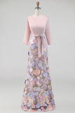 Blush Mermaid Floral Long Mother of the Bride Dress with Pockets
