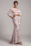 Blush Mermaid Floral Long Mother of the Bride Dress with Pockets