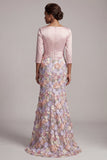 Blush Mermaid Floral Long Mother of the Bride Dress with Pockets