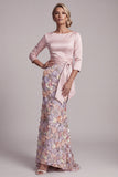 Blush Mermaid Floral Long Mother of the Bride Dress with Pockets