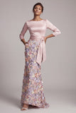 Blush Mermaid Floral Long Mother of the Bride Dress with Pockets