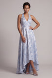 Halter A Line Sky Blue Floral High Low Mother of the Bride Dress