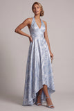 Halter A Line Sky Blue Floral High Low Mother of the Bride Dress